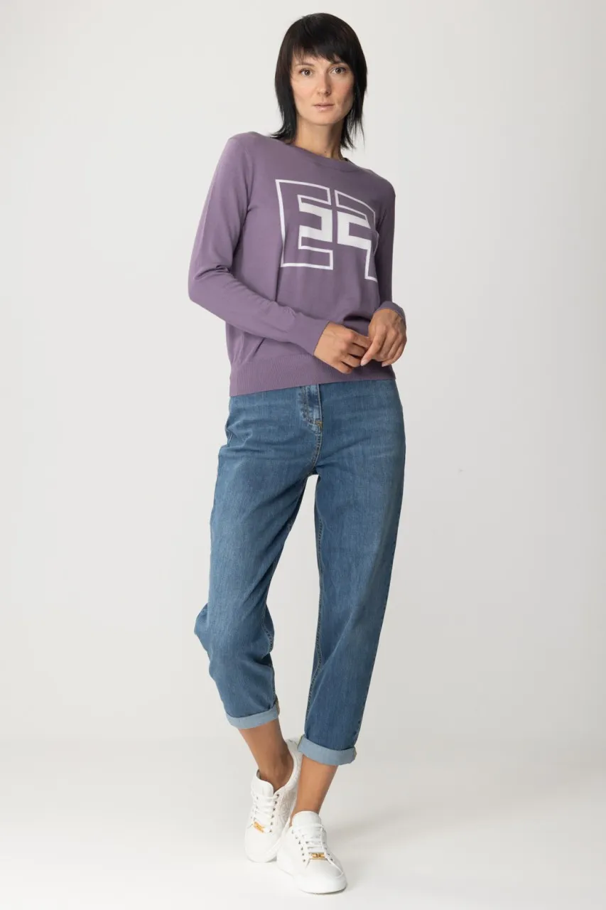 Pullover in lana con logo CANDY VIOLET/BURRO