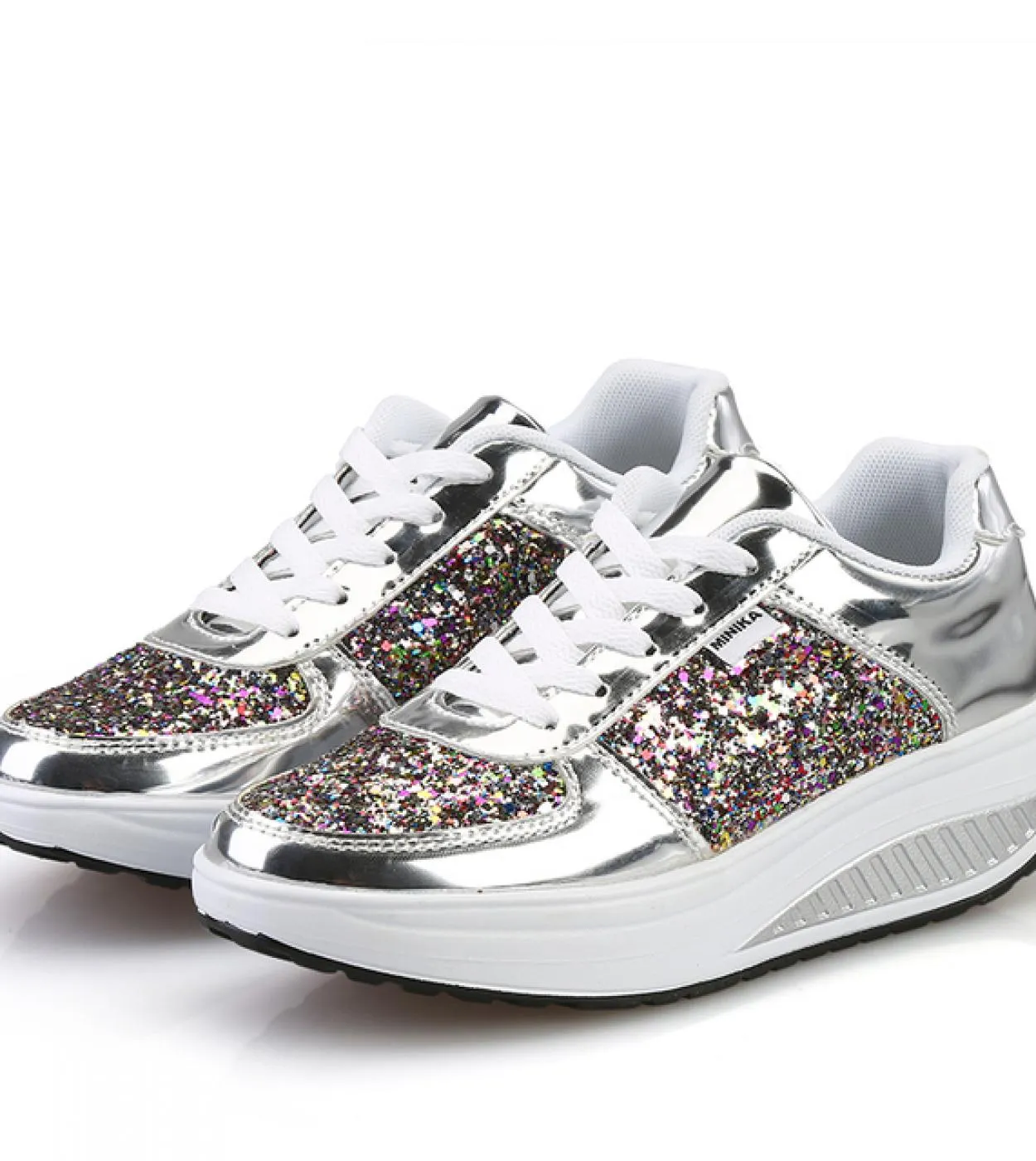 Scarpe casual da donna con glitter Scarpe piatte in rete Scarpe vulcanizzate con paillettes da donna Sneakers con lacci Scarpe d