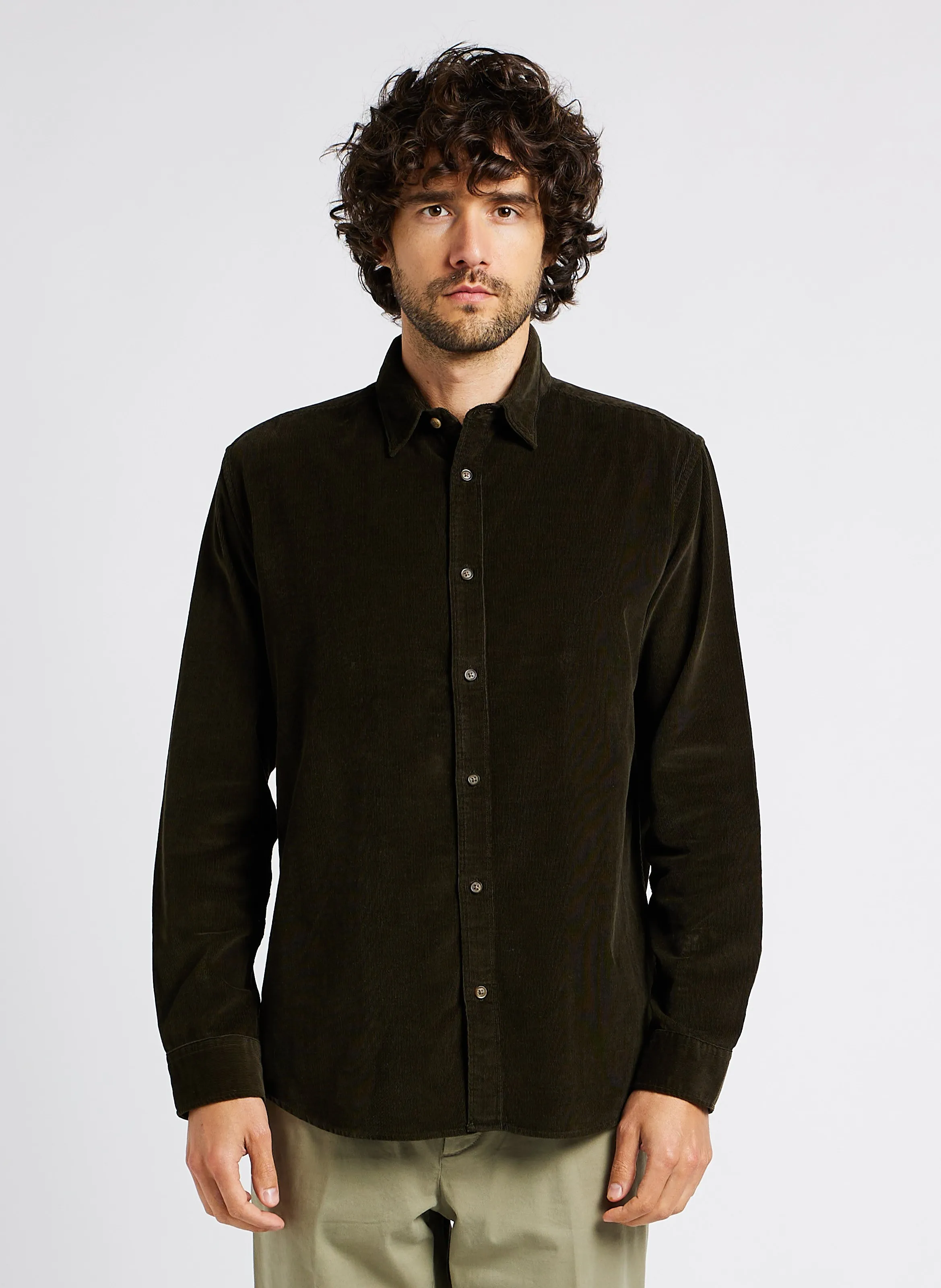  SELECTED   Camicia collo classico in misto cotone | Verde