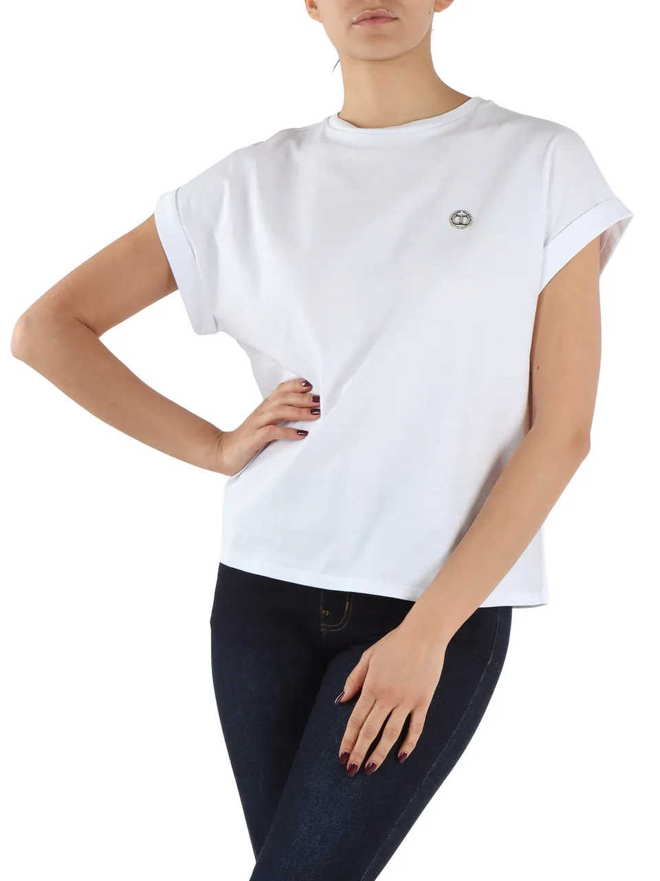 T-shirt in cotone con placca logo frontale