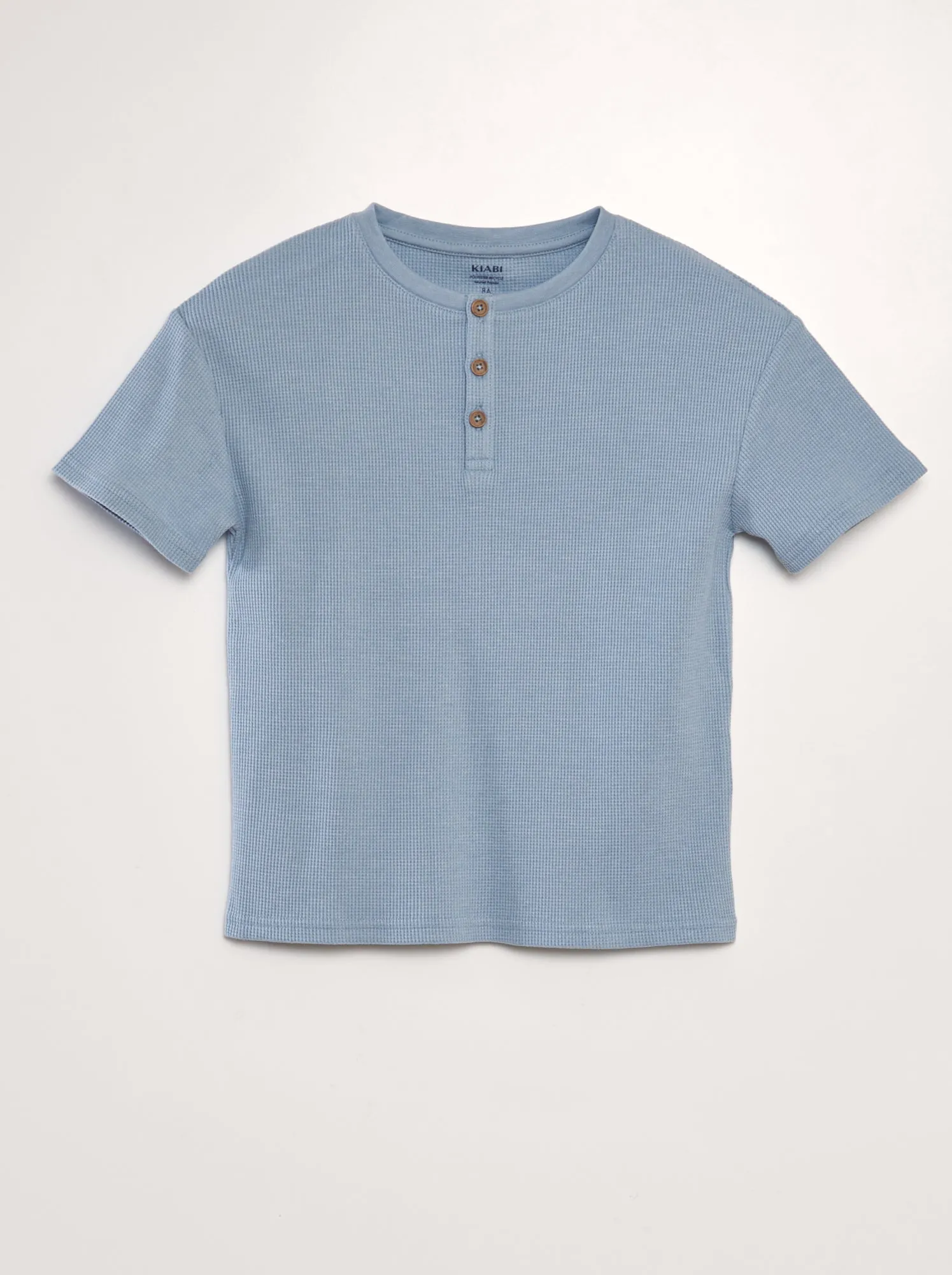 T-shirt testurizzata con collo serafino - BLU