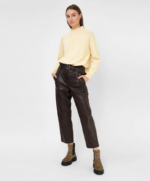 Yves Salomon Pantaloni in pelle marrone scuro ChangeClear 21WYP205XXAPXX