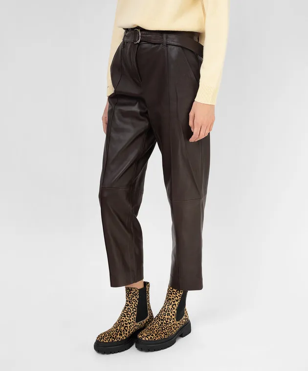 Yves Salomon Pantaloni in pelle marrone scuro ChangeClear 21WYP205XXAPXX