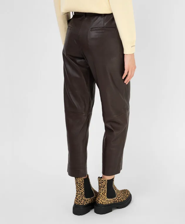 Yves Salomon Pantaloni in pelle marrone scuro ChangeClear 21WYP205XXAPXX