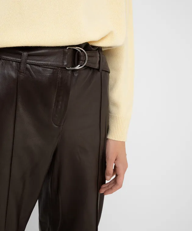 Yves Salomon Pantaloni in pelle marrone scuro ChangeClear 21WYP205XXAPXX